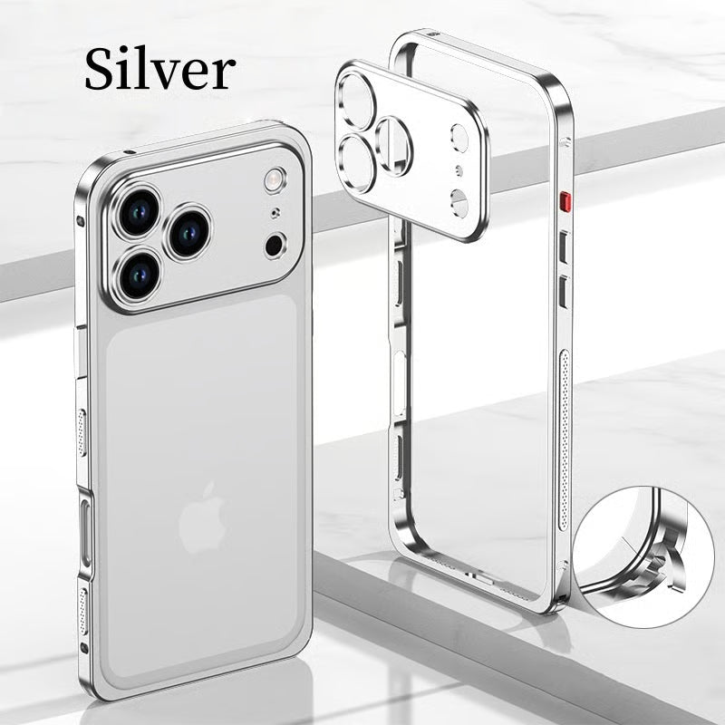 Metal Bare Frame Heat-Dissipating iPhone Case with Seahorse Buckle Design