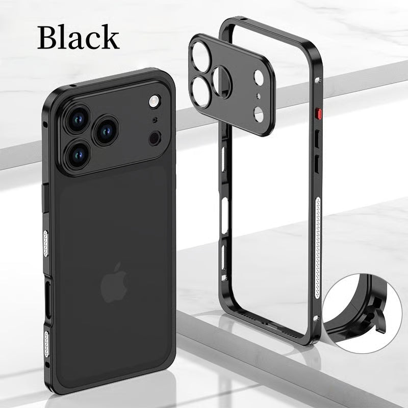 Metal Bare Frame Heat-Dissipating iPhone Case with Seahorse Buckle Design