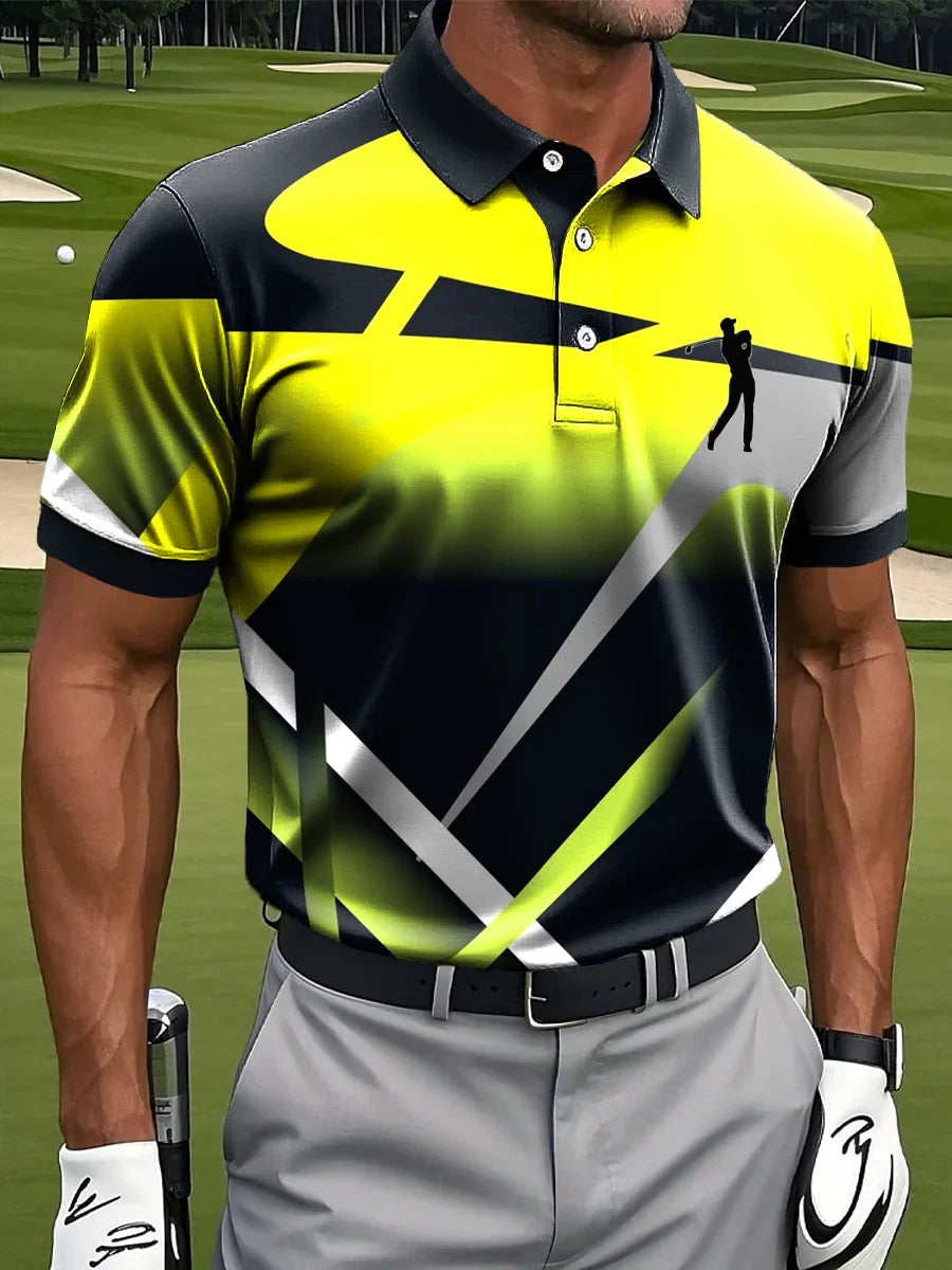 🔥Men's Abstract Geometric Line Art Print Casual Business Polo Shirt