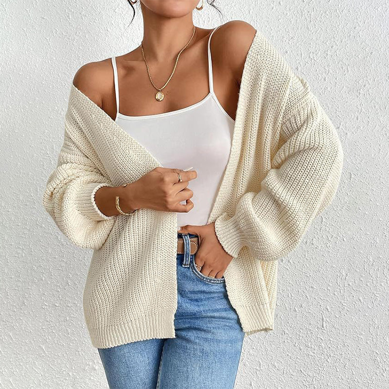đNew for autumnâ¨Chunky Knit Open Front Cardigan with Lantern Sleeves