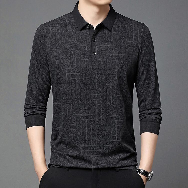 🍁New for autumn✨Men’s Elegant Casual 3-button Lapel Collar Long-sleeve T-shirt