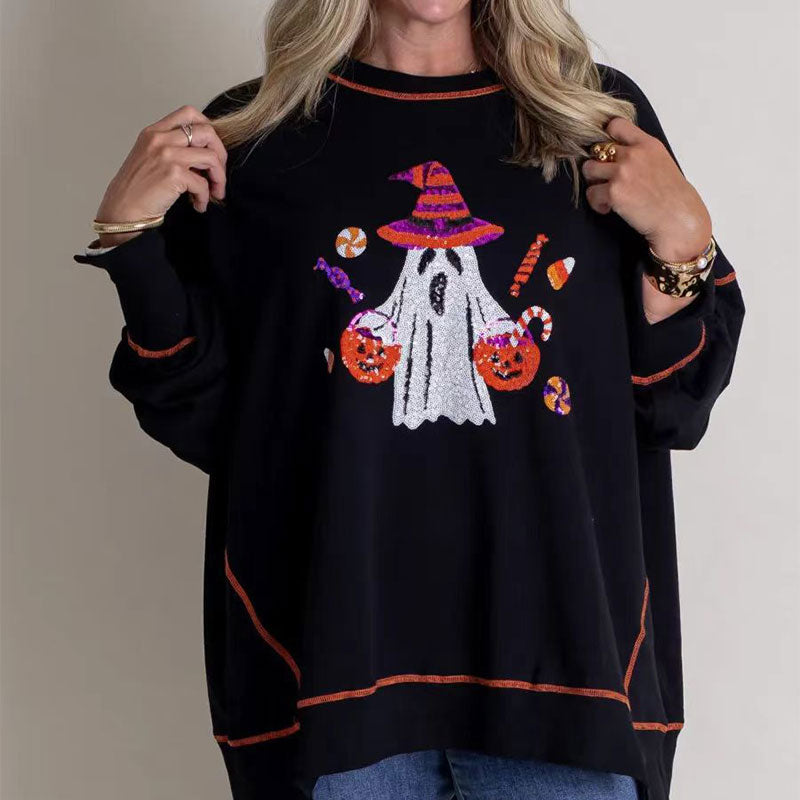 đNew for autumnâ¨Womenâs Trendy Halloween Ghost Sequin Sweatshirt