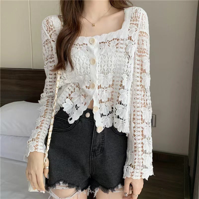 🍁New for autumn✨Crochet Lace Button-Down Cardigan