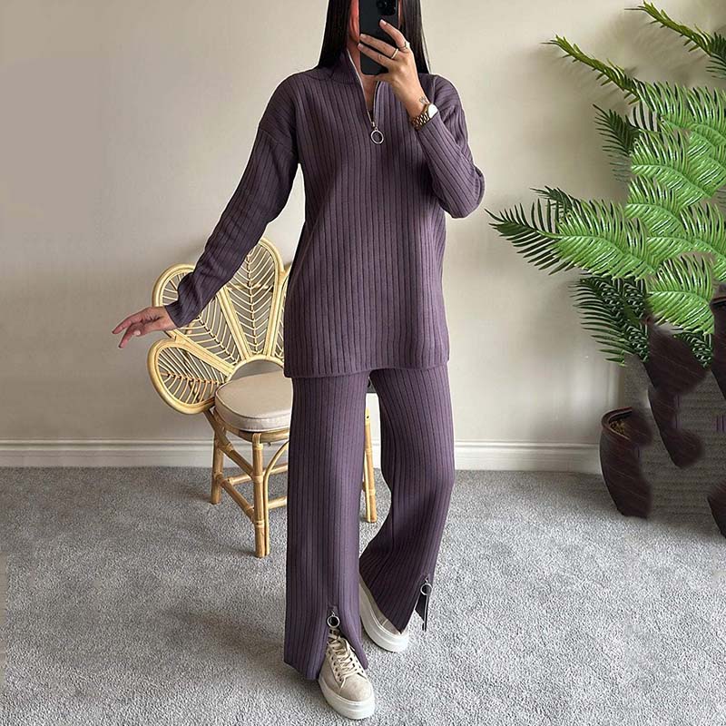 🎉Black Friday - Early Bird Price🎁Women's Cozy Ribbed Knit Two-Piece Set with Slit-Leg Pants