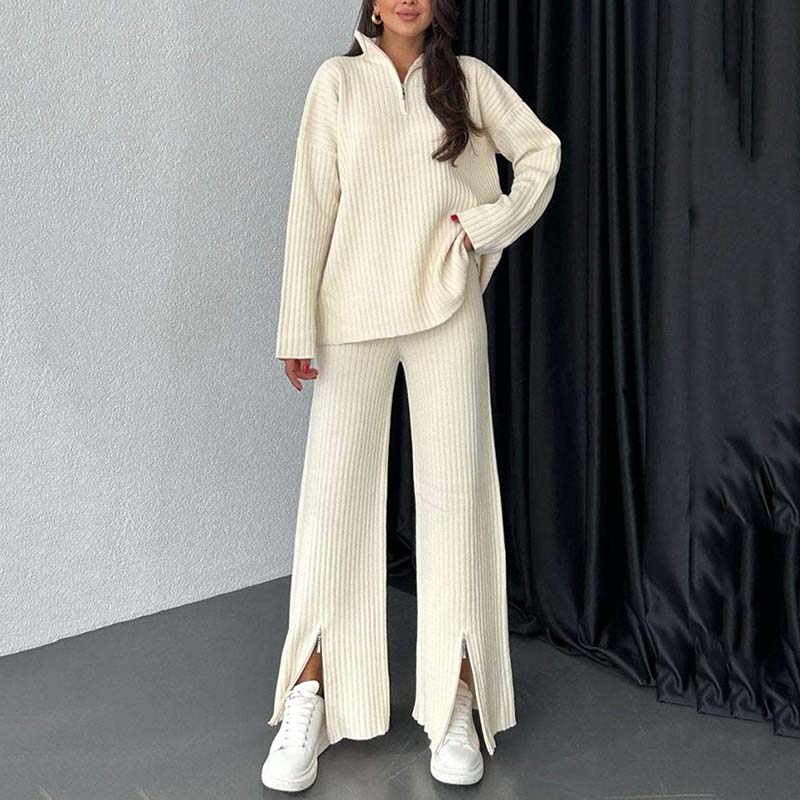 🎉Black Friday - Early Bird Price🎁Women's Cozy Ribbed Knit Two-Piece Set with Slit-Leg Pants