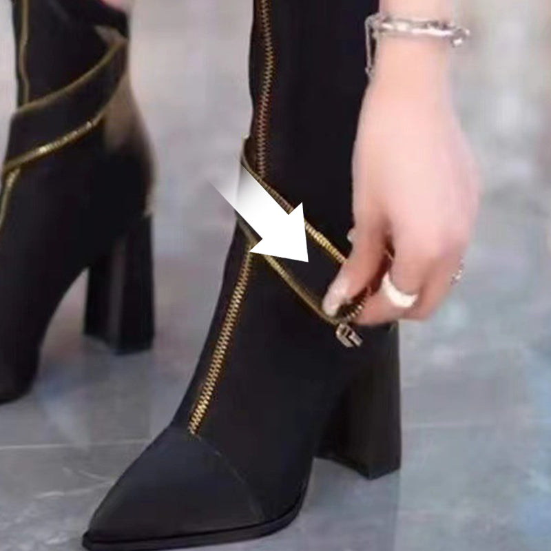 🖤Black Friday Sale:52% OFF🔥Pointed Toe Chunky Heel Knee High Boots