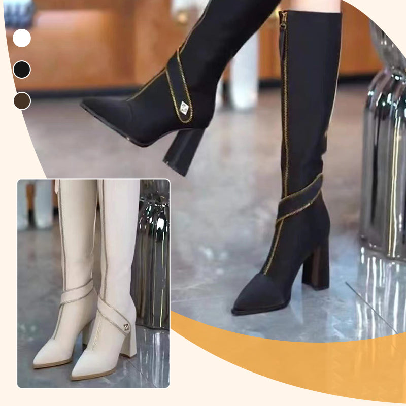 🖤Black Friday Sale:52% OFF🔥Pointed Toe Chunky Heel Knee High Boots