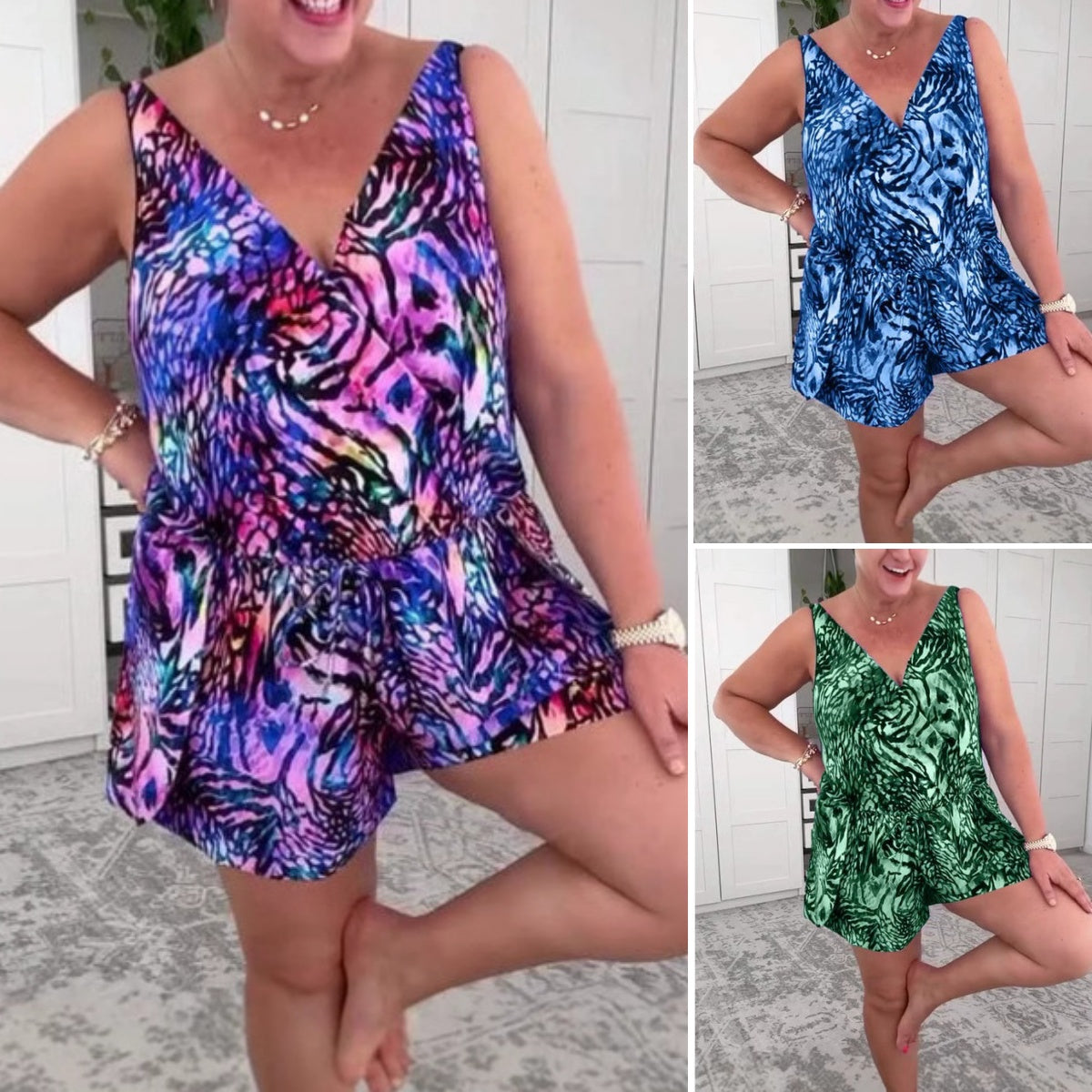 š„Summer Hot Saleš Sleeveless V-Neck Printed Swimsuit
