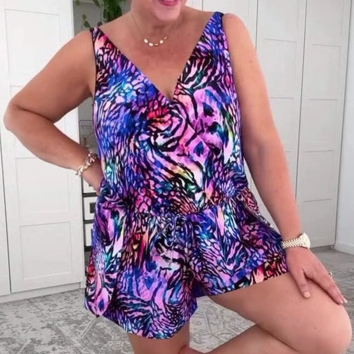 š„Summer Hot Saleš Sleeveless V-Neck Printed Swimsuit