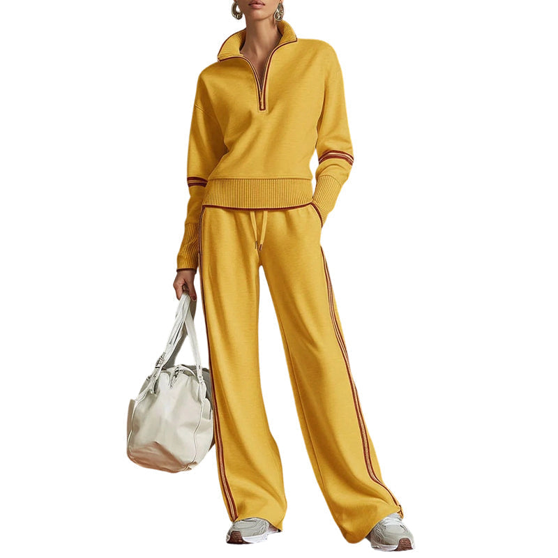 🥳🎉New Season Essentials!!🎉✨ Effortless Comfort | Women's Half-Zip Top & Wide-Leg Pants 2-Piece Set
