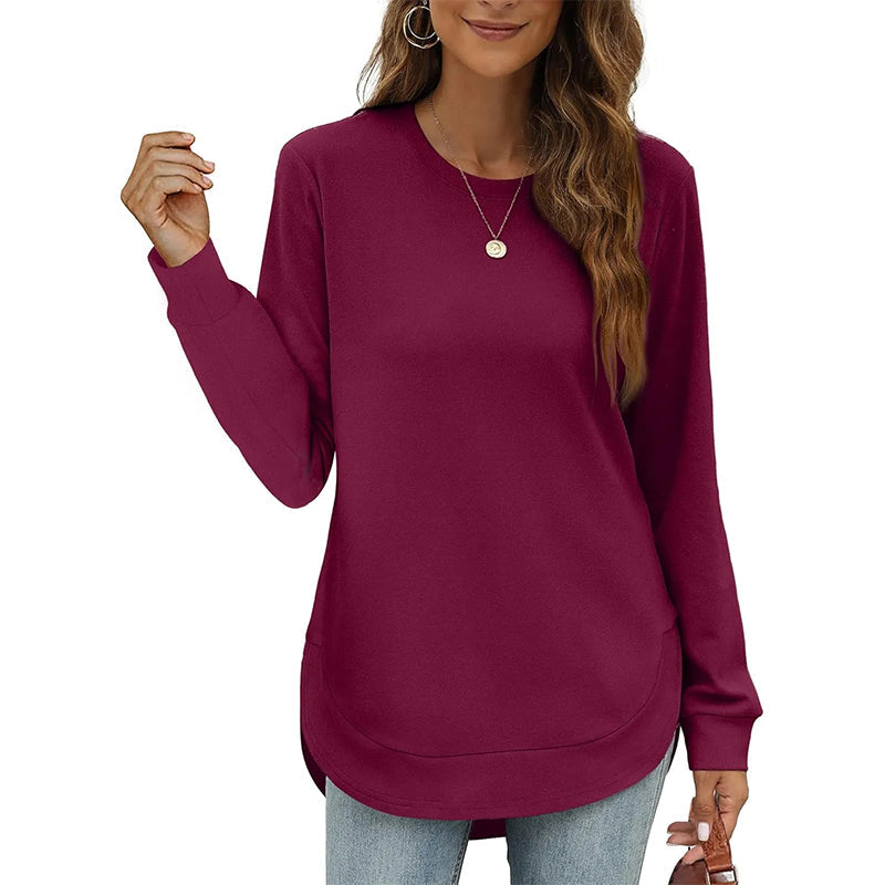 Women’s Solid High Low Hem Long-Sleeve Tops