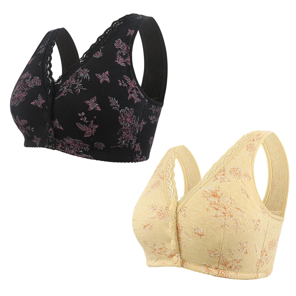Women's Plus Size Front Button Floral Print Wireless Bra
