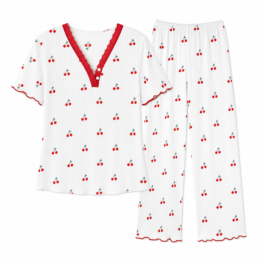Women's Printed Pajama Set Short Sleeve Top and Long Pants Comfortable Stretchy Loungewear