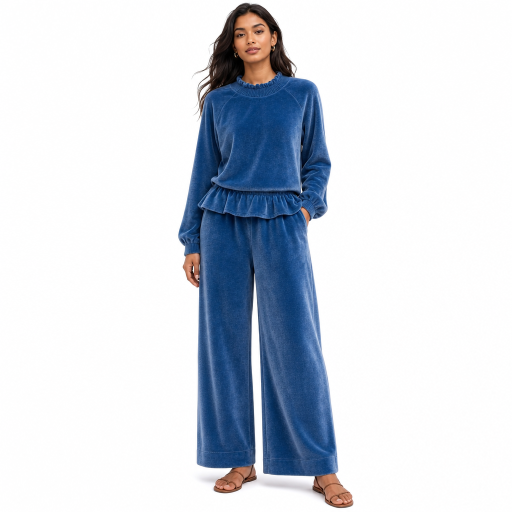 Women's Casual Two Piece Set Long Sleeve Top and Wide Leg Pants Autumn Winter Commuting Outfit