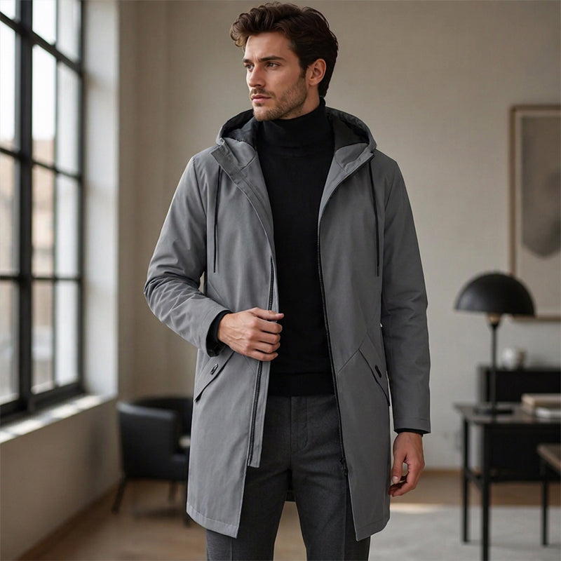 Men's Mid-Length Hooded Trench Coat