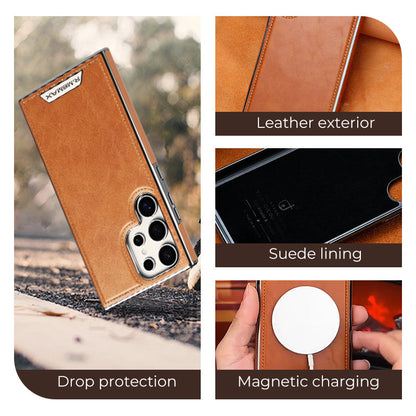 Leather Exterior and Suede Interior Luxury Case Cover for Samsung Galaxy S23-S25 Series