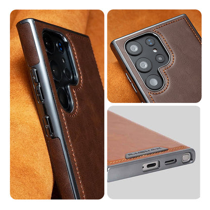 Leather Exterior and Suede Interior Luxury Case Cover for Samsung Galaxy S23-S25 Series