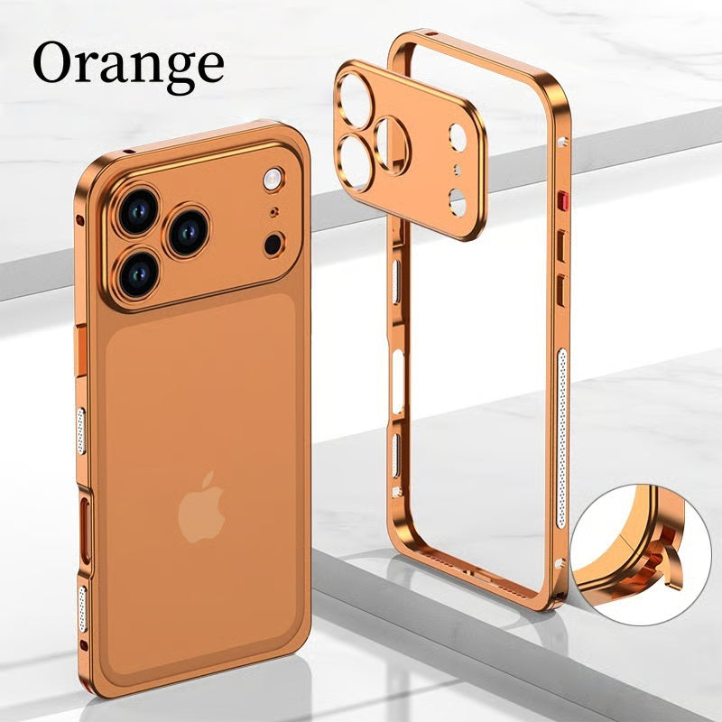 Metal Bare Frame Heat-Dissipating iPhone Case with Seahorse Buckle Design