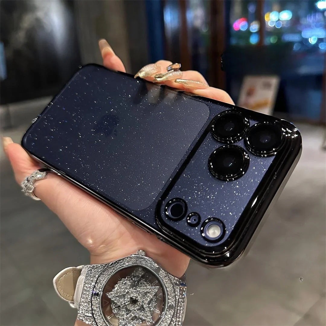 Custodia con cornice elettrolitica scintillante con cielo stellato per iPhone