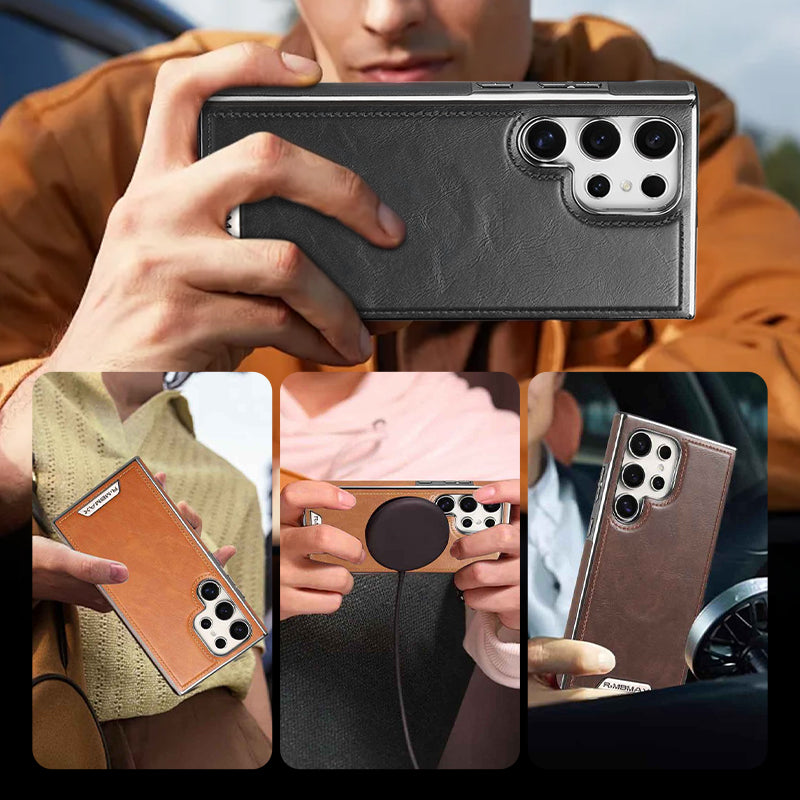 Leather Exterior and Suede Interior Luxury Case Cover for Samsung Galaxy S23-S25 Series