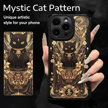 Black Cat & Gold Pattern Phone Cover with Strap