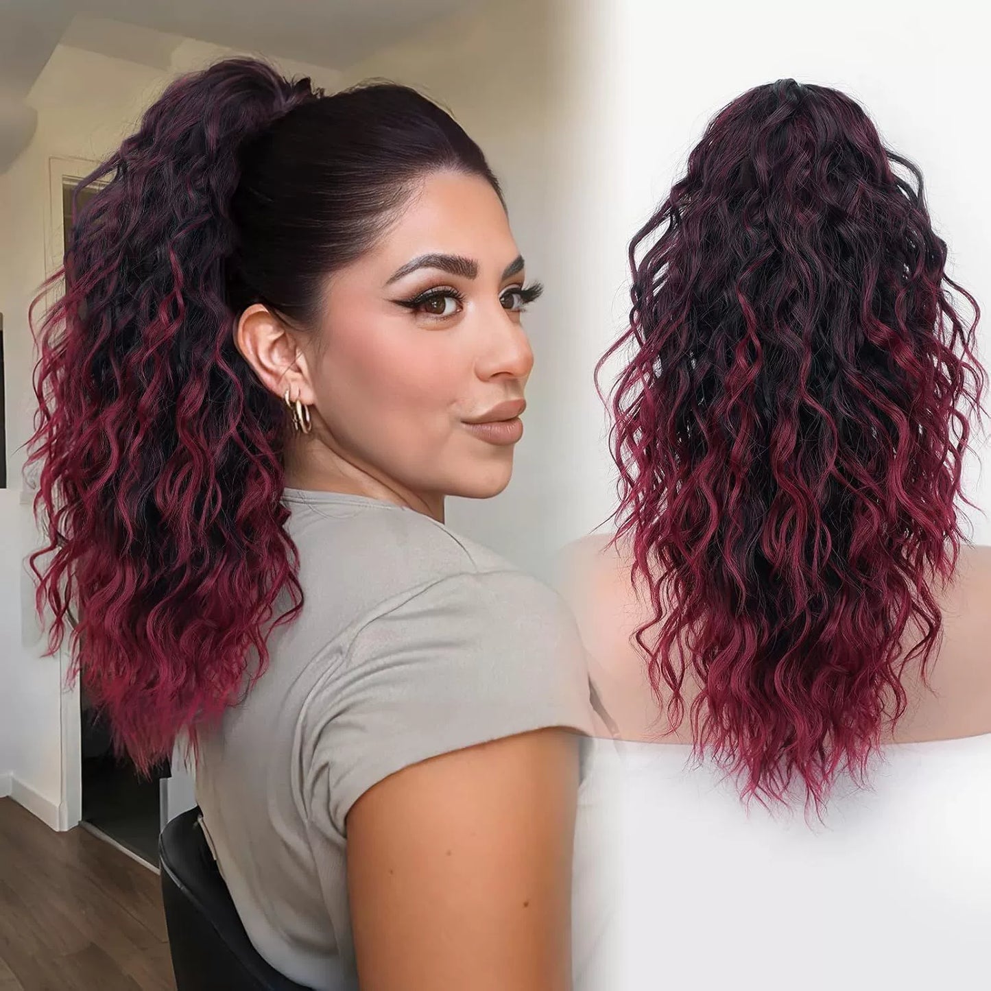 ⏰Last Day Hot Sale!!⌛💜Curly Wavy Frizzy Hair Extension with Ponytail🔥
