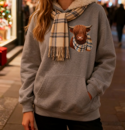🦬Cute Highland Cow Cozy Fleece-Lined Hooded Sweatshirt🎁