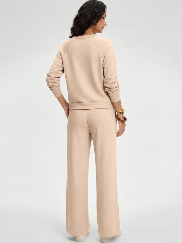✨ Women's Chic V-Neck 2-Piece Lounge Set – Relaxed Long-Sleeve Top, Flowy Wide-Leg Pants & Effortless Comfort for a Stylish, Put-Together Look at Home or On the Go! 🌸