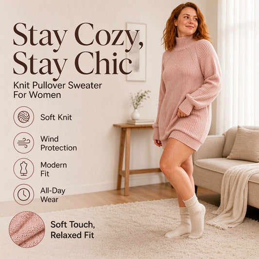 Women's Knit Sweater Dress — Cosy High Neck, Flattering Drape 👗