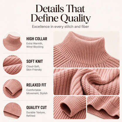 Women's Knit Sweater Dress — Cosy High Neck, Flattering Drape 👗