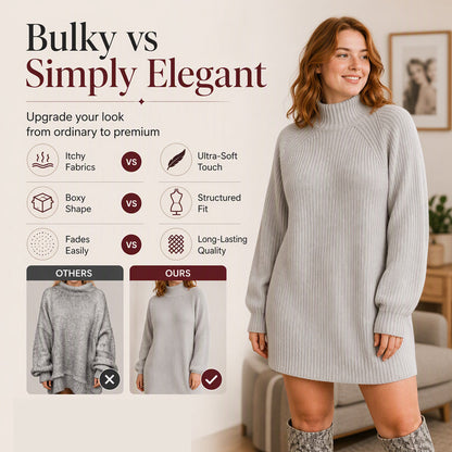 Women's Knit Sweater Dress — Cosy High Neck, Flattering Drape 👗