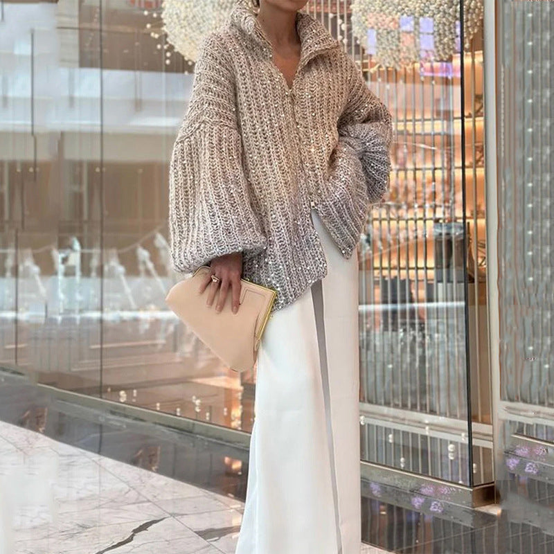 🎉Black Friday Series - Early Bird Price💖Knitted Sweater Jacket With Monochromatic Sequins