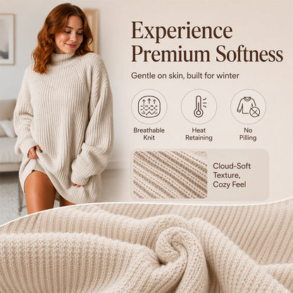 Women's Knit Sweater Dress — Cosy High Neck, Flattering Drape 👗