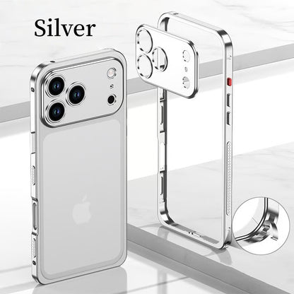 Metal Bare Frame Heat-Dissipating iPhone Case with Seahorse Buckle Design