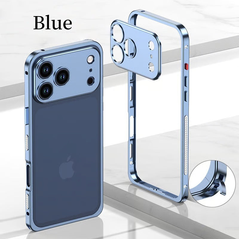 Metal Bare Frame Heat-Dissipating iPhone Case with Seahorse Buckle Design