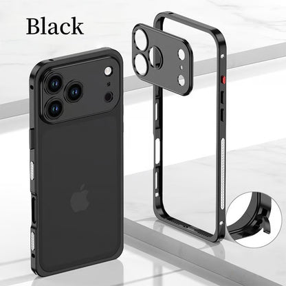 Metal Bare Frame Heat-Dissipating iPhone Case with Seahorse Buckle Design