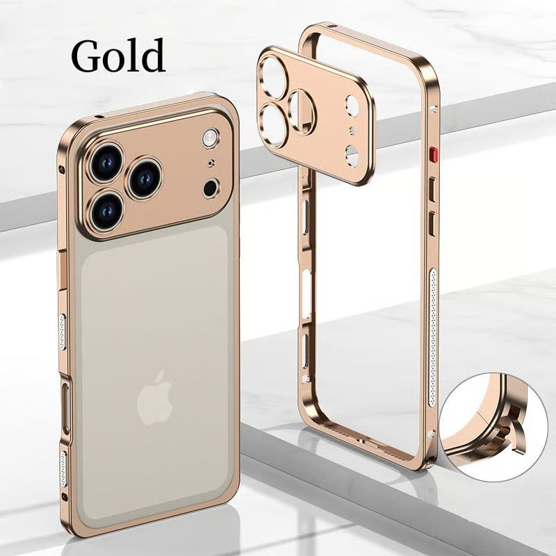 Metal Bare Frame Heat-Dissipating iPhone Case with Seahorse Buckle Design