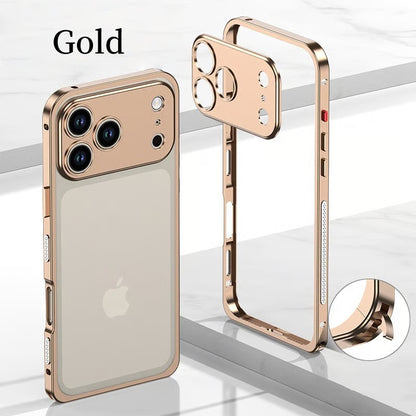 Metal Bare Frame Heat-Dissipating iPhone Case with Seahorse Buckle Design