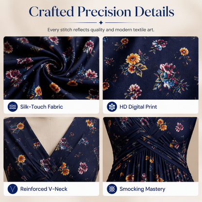 Women’s V-Neck Floral Print Dress – Twist Waist & Flattering Fit