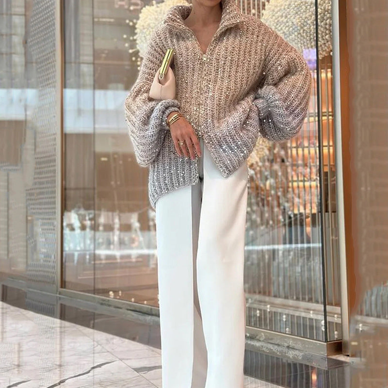 🎉Black Friday Series - Early Bird Price💖Knitted Sweater Jacket With Monochromatic Sequins