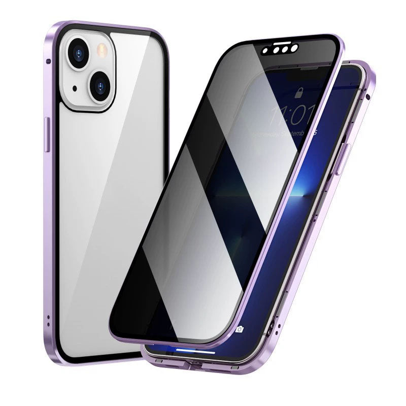 Magnetic double-sided anti-peep glass mobile phone case for iPhone