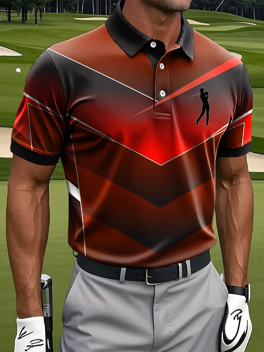 🔥Men's Abstract Geometric Line Art Print Casual Business Polo Shirt