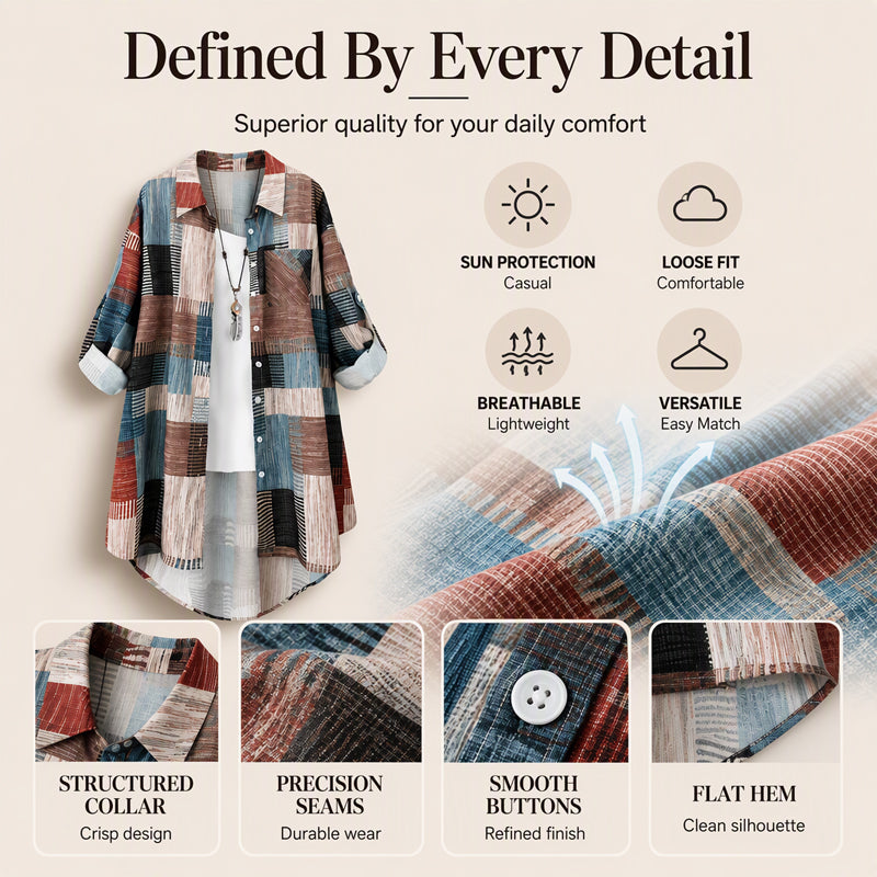 Casual Loose Fit Plaid Long Sleeve Shirt Plus Size Sun Protection Outerwear for Spring and Autumn