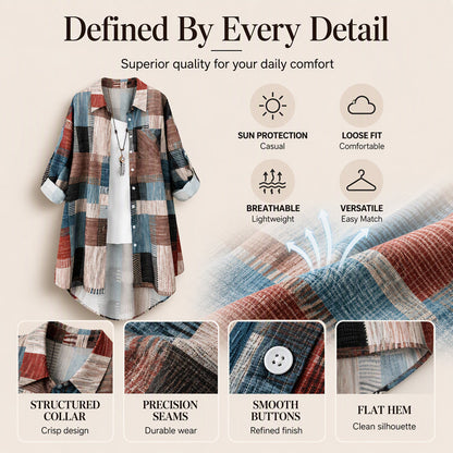 Casual Loose Fit Plaid Long Sleeve Shirt Plus Size Sun Protection Outerwear for Spring and Autumn