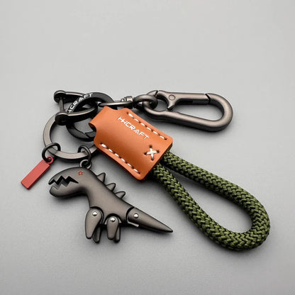 Aluminum Alloy Dinosaur Charm Paired with a Hand-woven Bracelet