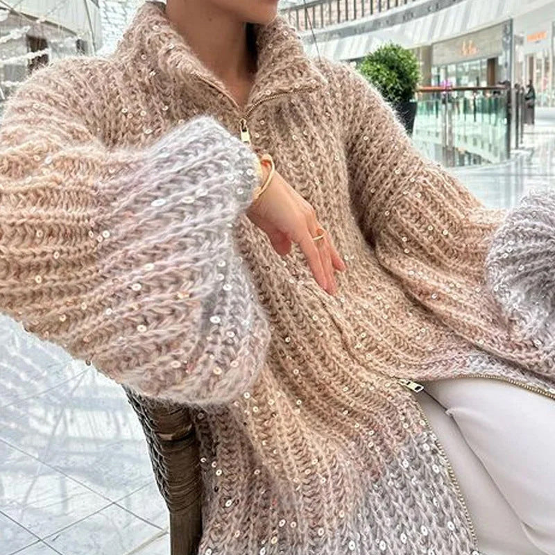 🎉Black Friday Series - Early Bird Price💖Knitted Sweater Jacket With Monochromatic Sequins
