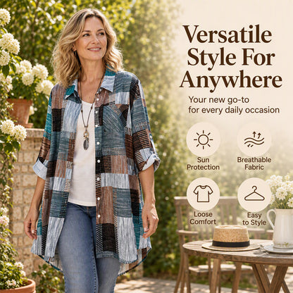 Casual Loose Fit Plaid Long Sleeve Shirt Plus Size Sun Protection Outerwear for Spring and Autumn