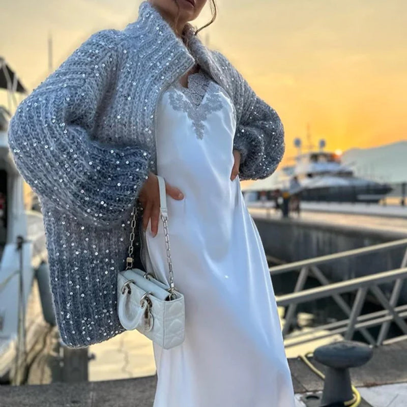 🎉Black Friday Series - Early Bird Price💖Knitted Sweater Jacket With Monochromatic Sequins
