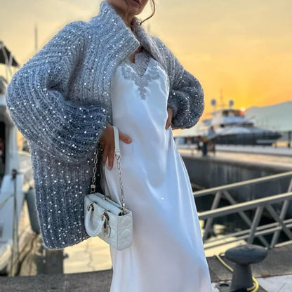 🎉Black Friday Series - Early Bird Price💖Knitted Sweater Jacket With Monochromatic Sequins