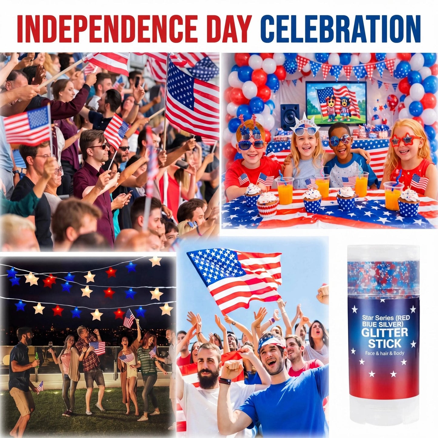 🎉Festival celebrations & World Cup festivities ⚽ Red, White & Blue Body & Hair Sparkle